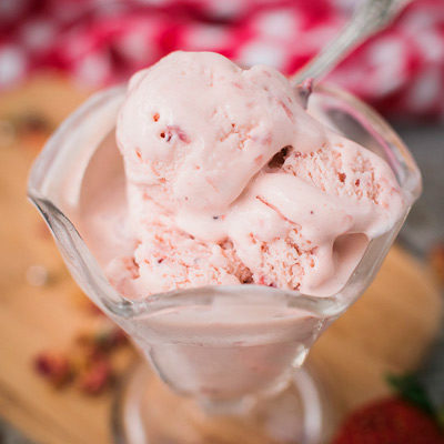 dish of strawberry frozen yogurt