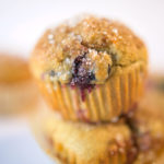 stack of two perfectly baked blueberry muffins