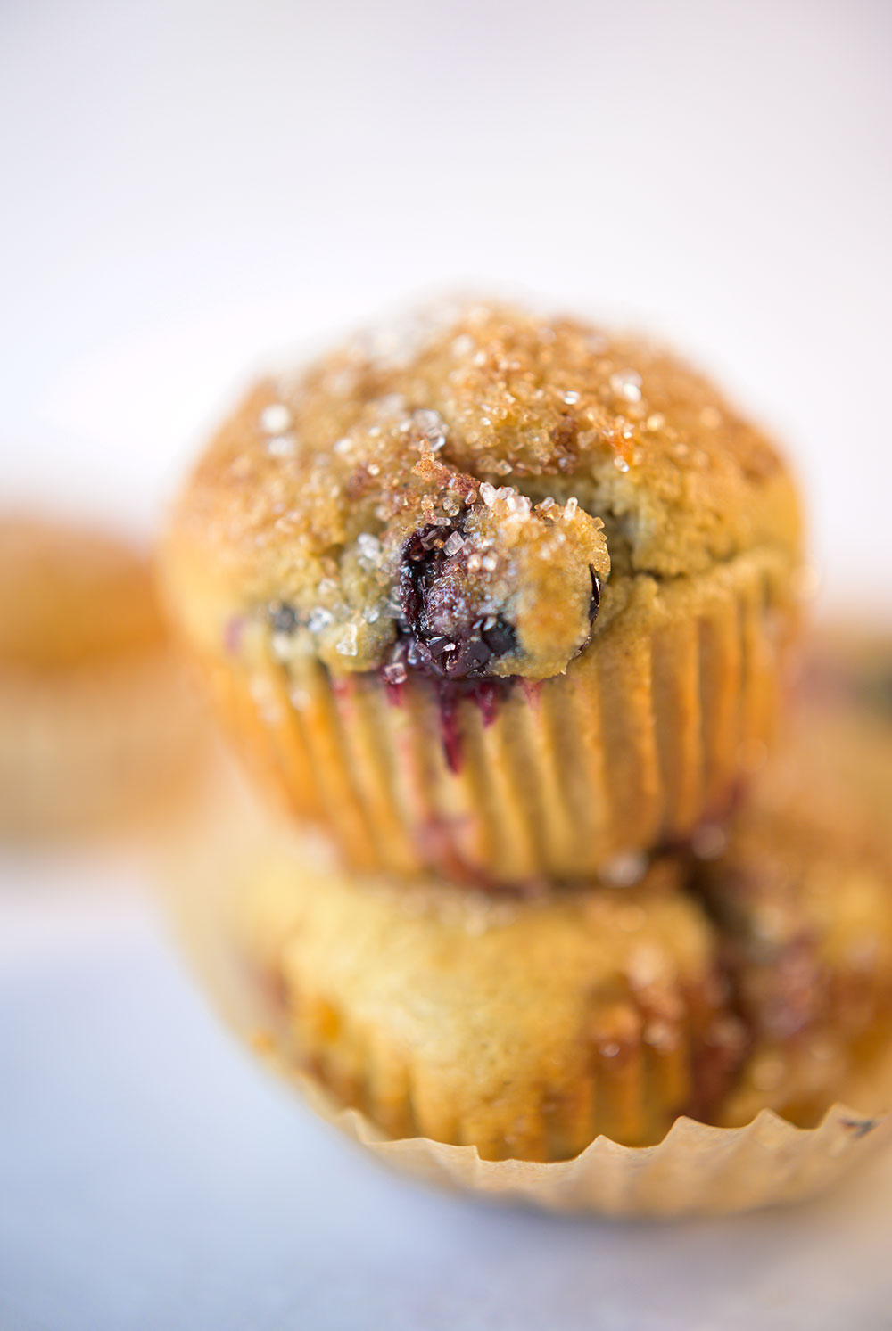stack of two perfectly baked blueberry muffins