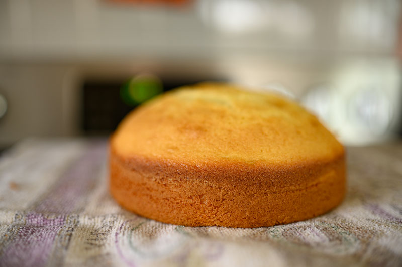 perfectly baked domed yellow cake layer