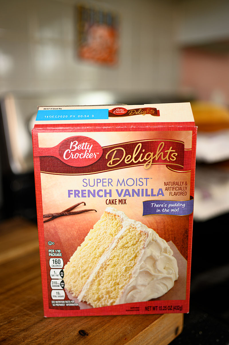 box of Betty Crocker super moist french vanilla cake mix