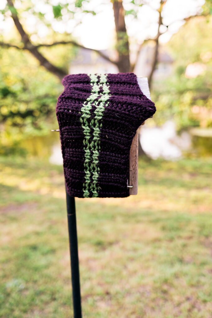 Blue bird nesting box wrapped in a knitted cowl for warmth