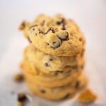 cookie stack of thick, soft baked chocolate chip cookies