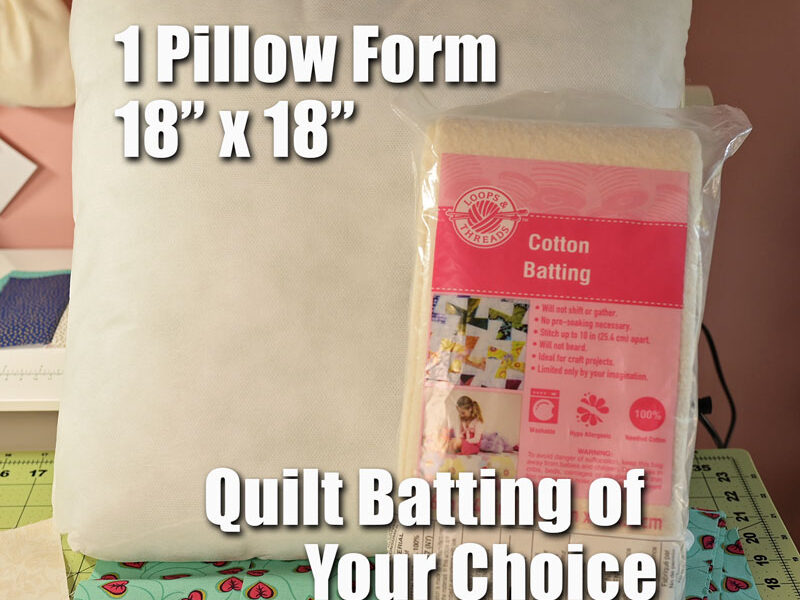 image of a pillow form and a bag of quilt batting