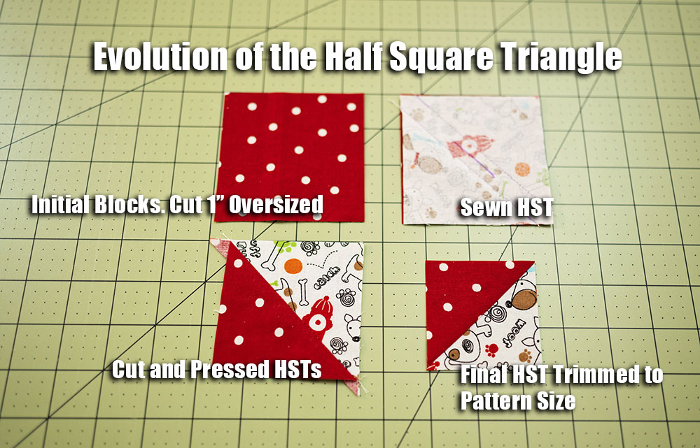 diagram showing the effect on size when constructing half square triangles