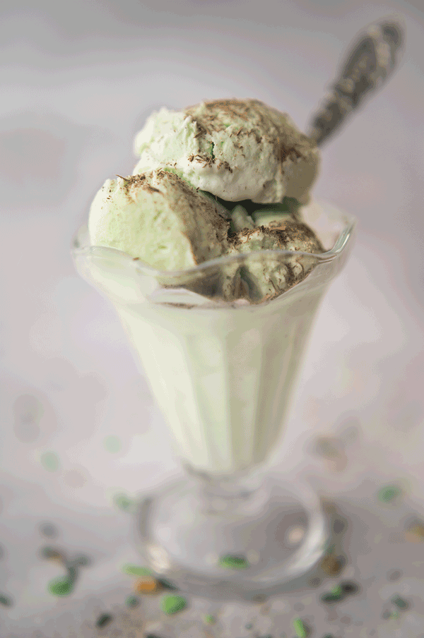 a short video showing mint ice cream topped with whipped cream