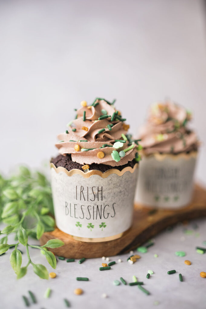 cupcakes in wrappers that say Irish Blessings