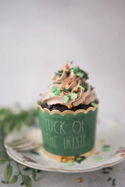 cupcakes in wrappers that read Luck of the Irish