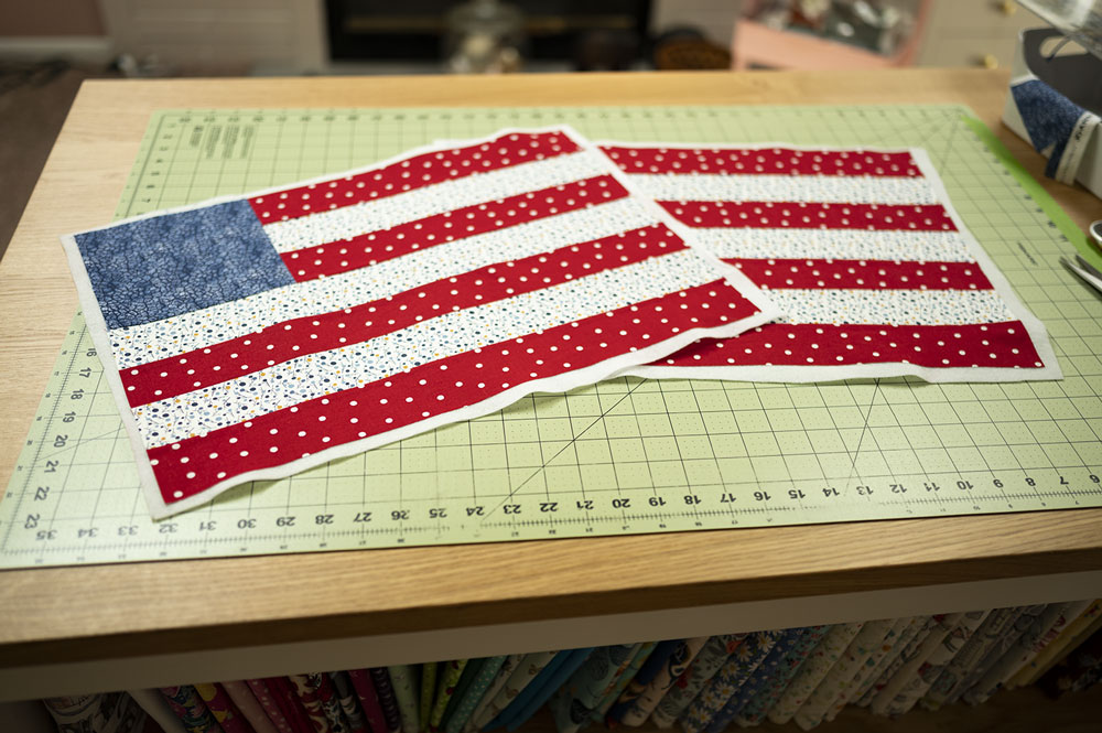 quilt block in the design of an American Flag