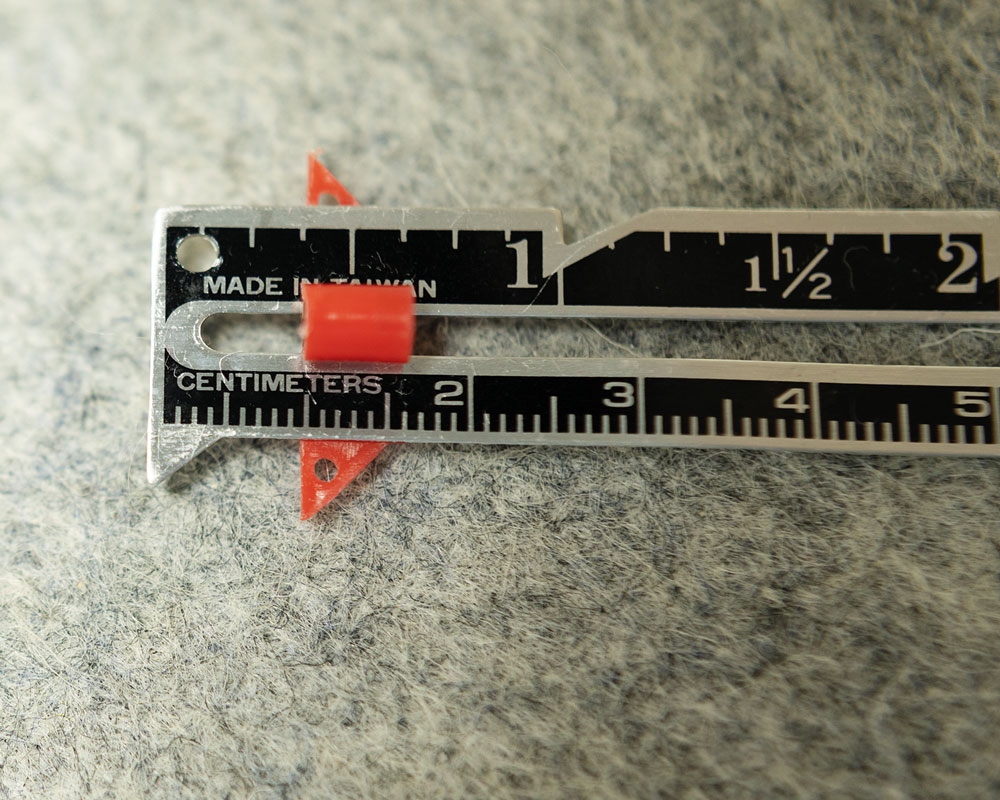 close look at a seam gauge