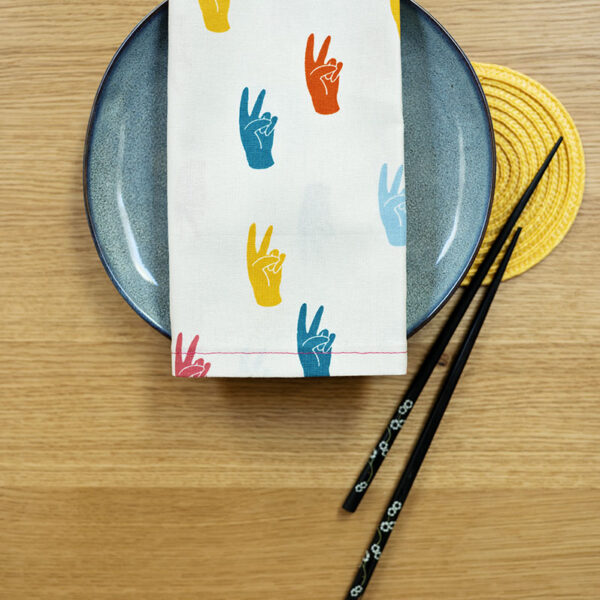 colorful graphic printed napkin on a plate