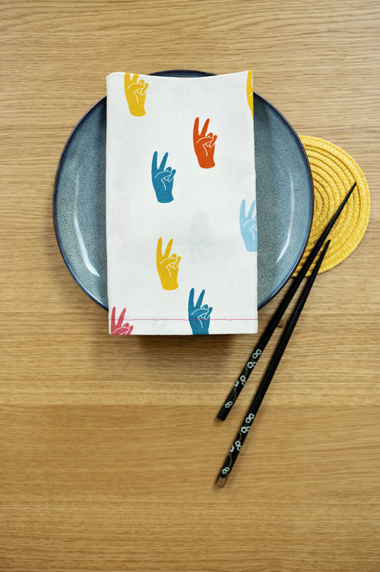colorful graphic printed napkin on a plate