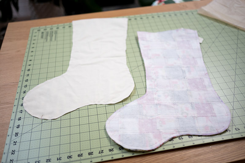 two parts of a christmas stocking already sewn