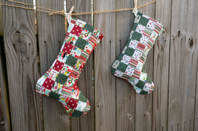 two patchwork quilted stockings
