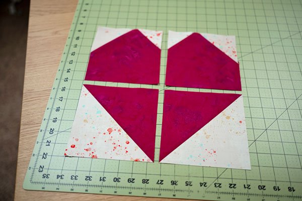 4 blocks ready to sew into a heart shape