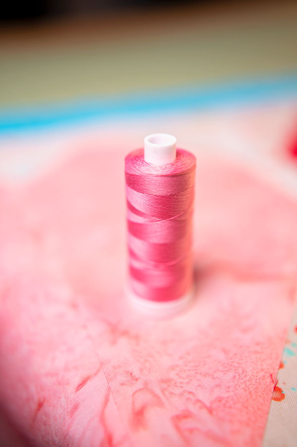 pink thread matched to fabric