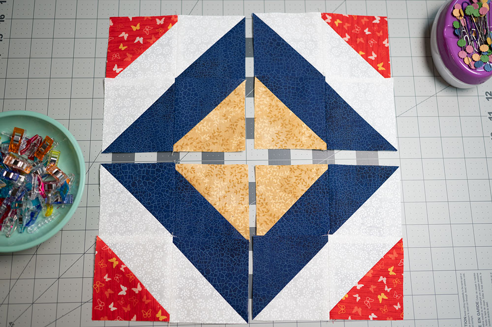 a partially pieced quilt block