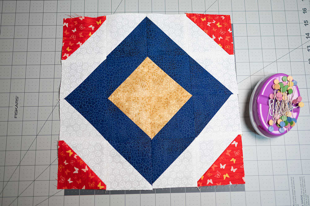 complete quilt block on the cutting mat