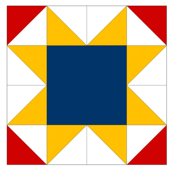 star quilt block in red yellow and blue