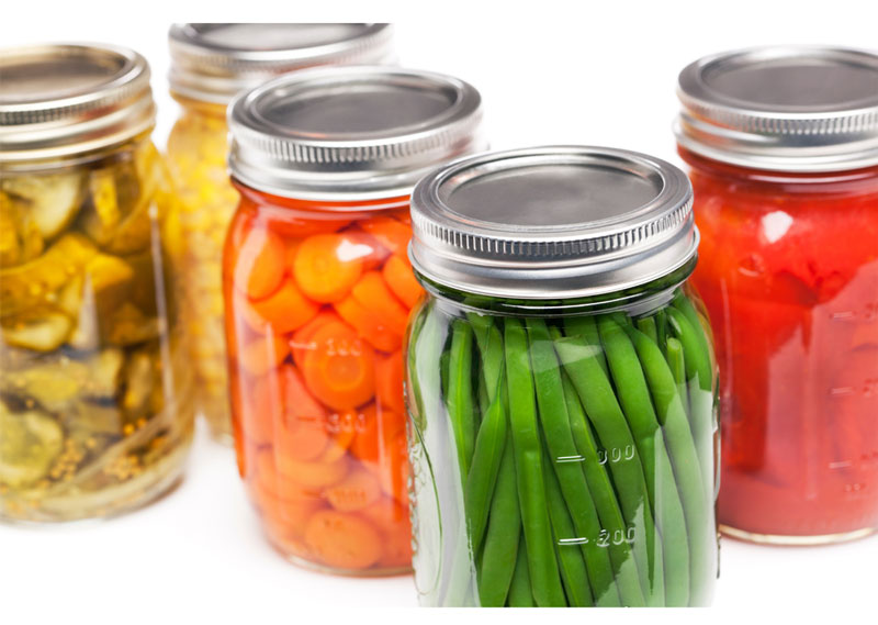 colorful veggies in home canning jars