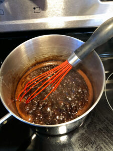 bubbling chocolate mixture on the stove