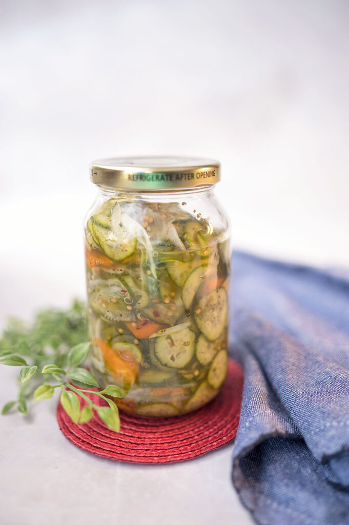 homemade pickles in a recycled jar
