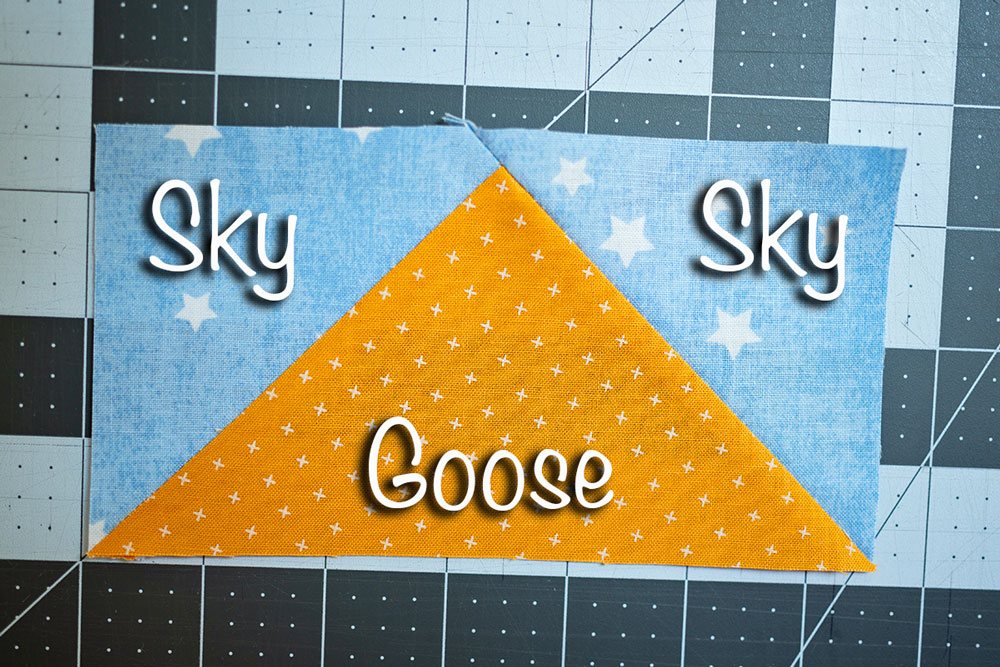 a perfect flying geese quilt unit showing which part is goose and which is sky