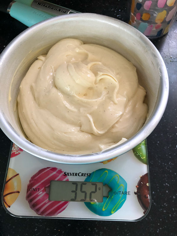 weigh cake batter to get even layers