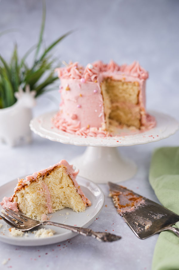 sliced layer cake with bites taken