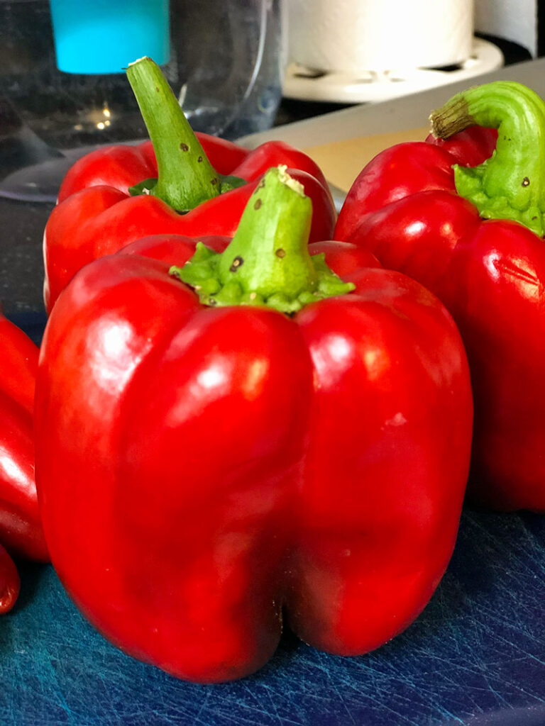 3 plump, red bell peppers