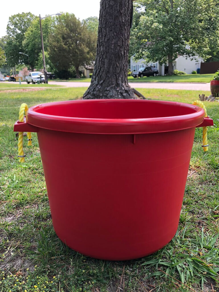 a large red bucket