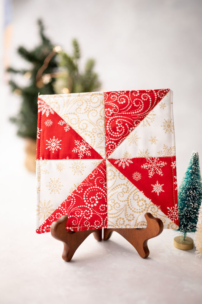 quilted pinwheel block with no quilt binding