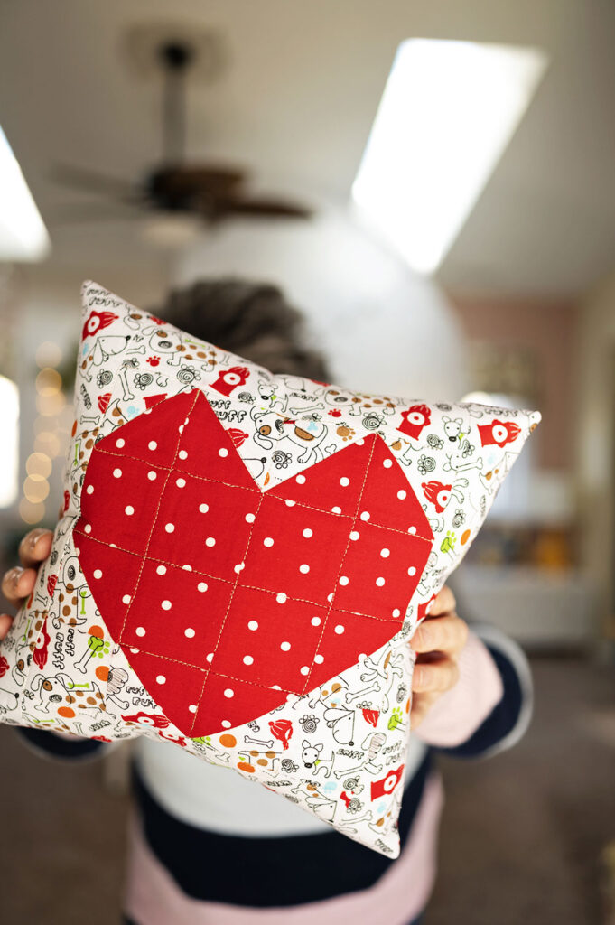 small pillow made with a quilted heart