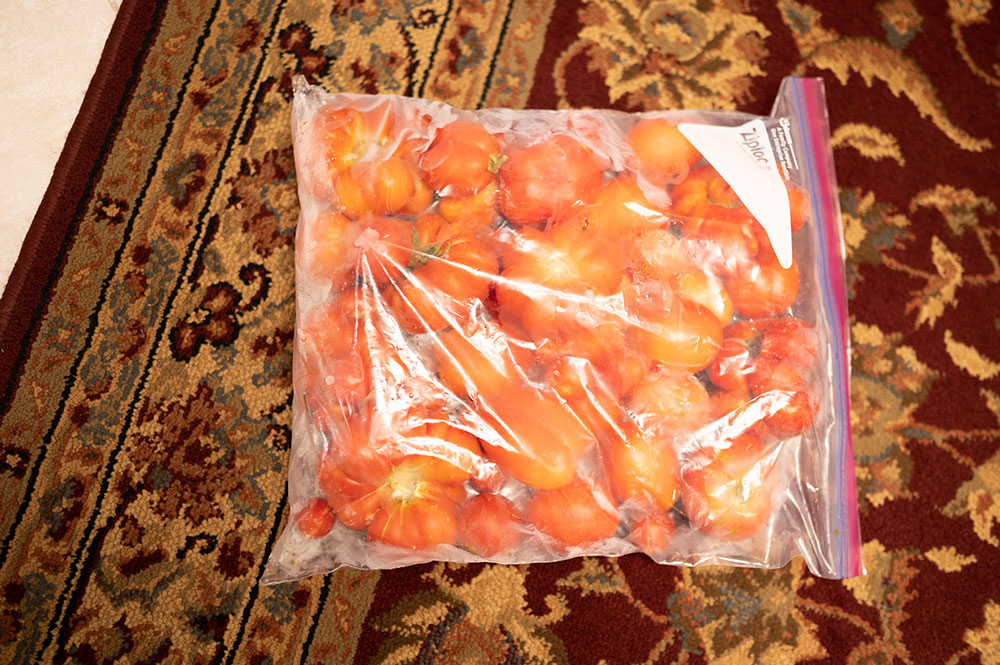 bag of frozen tomatoes