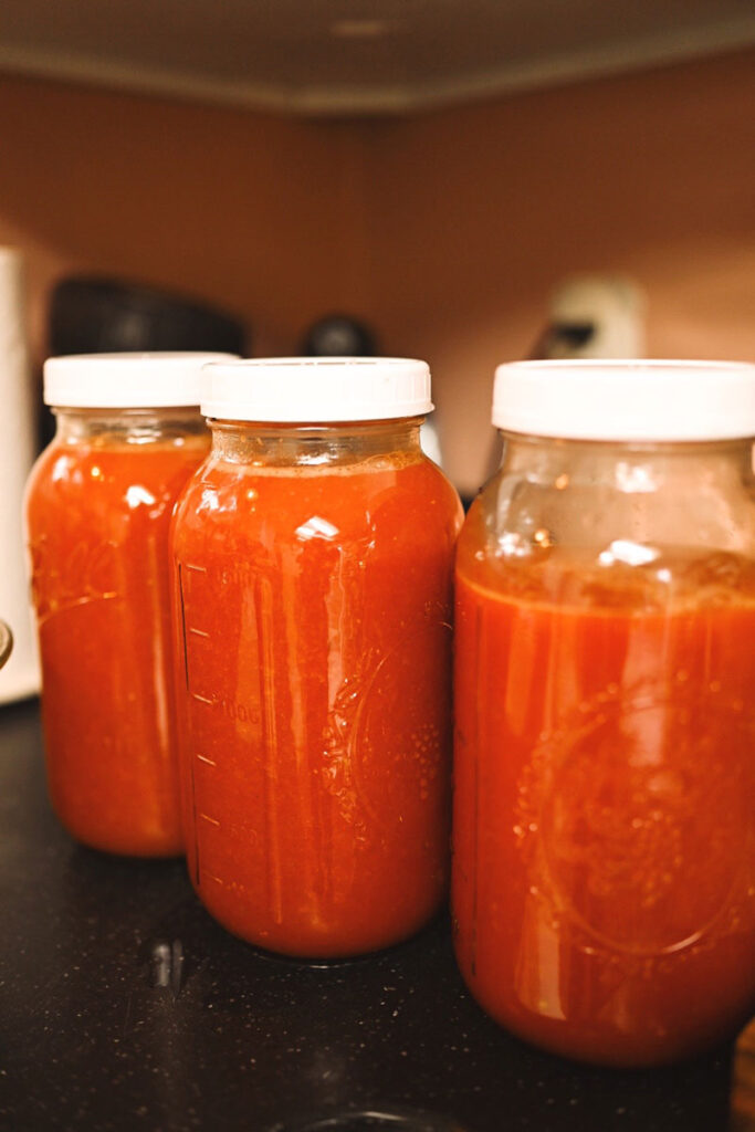 half gallon jars of fresh tomato juice